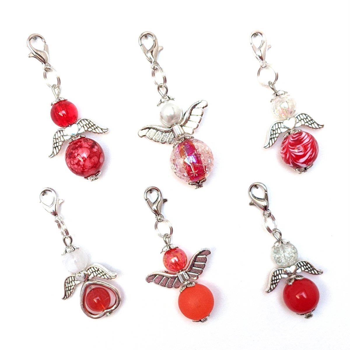 Porte-clés ange gardien "color sets blanc à rose", lot de 6, argent