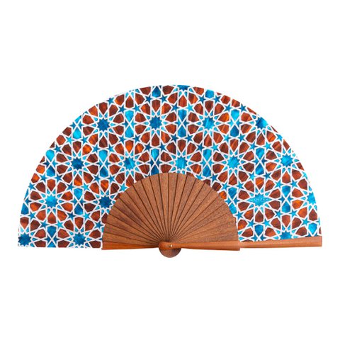 Brown & Blue Silk Fan geïnspireerd door islamitische kunst