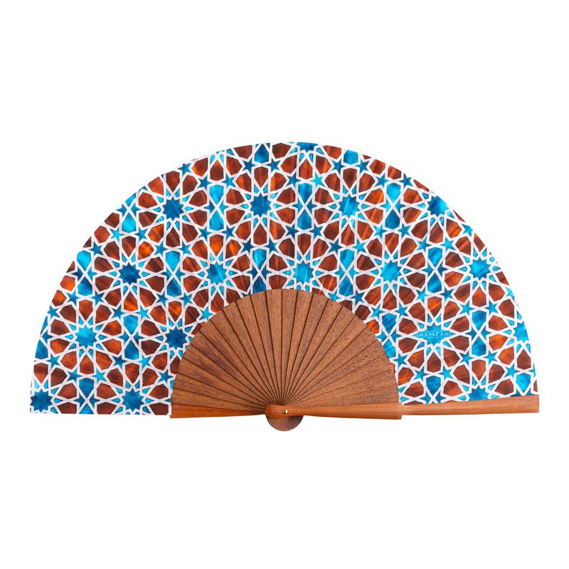 Brown & Blue Seidenfan inspiriert von der islamischen Kunst