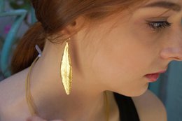 Olive Leaf Earrings, Sterling Silver Gold Plated Dangle Jewelry, Handmade Gift for Women