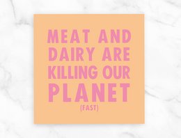 Pegatinas veganas pequeñas para interior/exterior 'La carne y los productos lácteos están acabando con nuestro planeta'