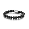 Frank 1967 7FB-0050 - Rekbare Natuurstenen Armband - Heren - Lava Steen met zilverkleurig Stalen element - 8 mm/ 20 cm - Zwart