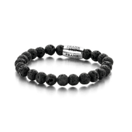 Frank 1967 7FB-0050 - Pulsera elástica de piedras naturales - Hombre - Piedra de lava con elemento de acero plateado - 8 mm / 20 cm - Negro