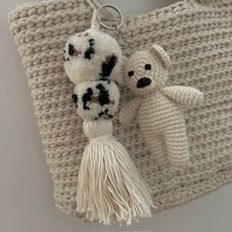 Charme de sac ours Luna-Leena blanc cassé - coton biologique - crocheté à la main au Népal