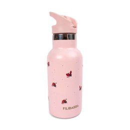 Pink stainless steel water bottle with ladybug pattern, kids bottle with cute insect design