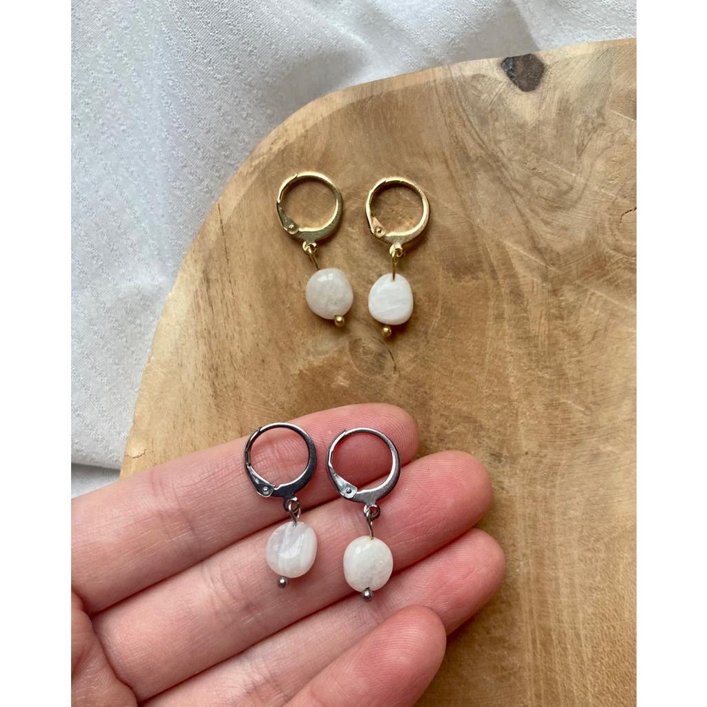 Natural Stone Earrings Stainless Steel gold/silver 'Moonstone'