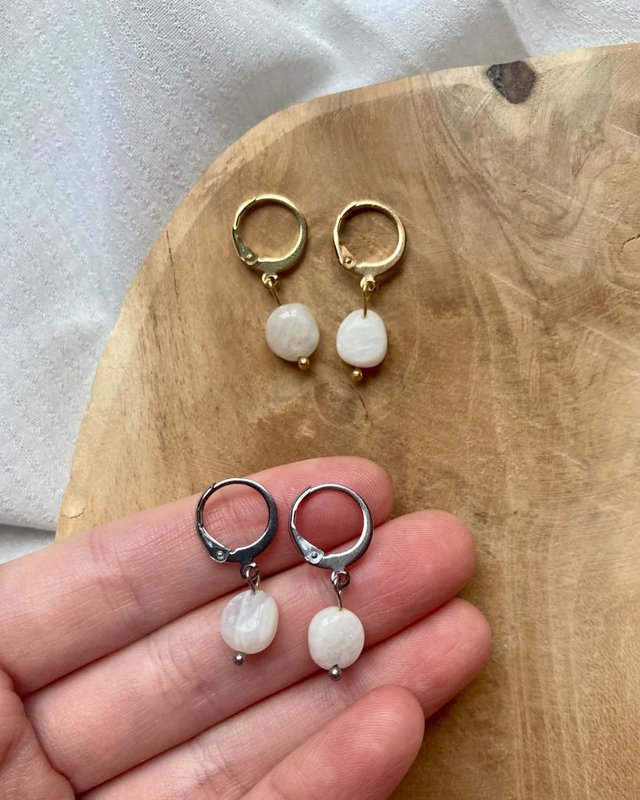 Natural Stone Earrings Stainless Steel gold/silver 'Moonstone'