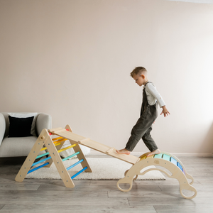 Set - Pikler triangle + double-sided board + balance rocker