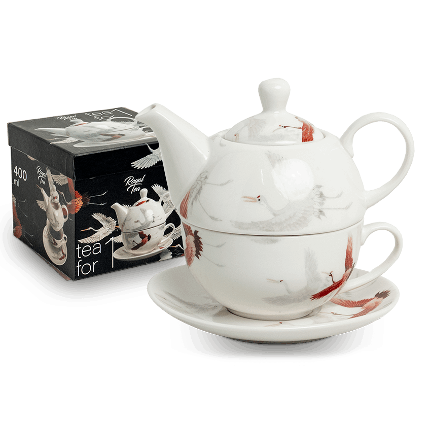 Edo Tea for One set, Crane White, giftbox