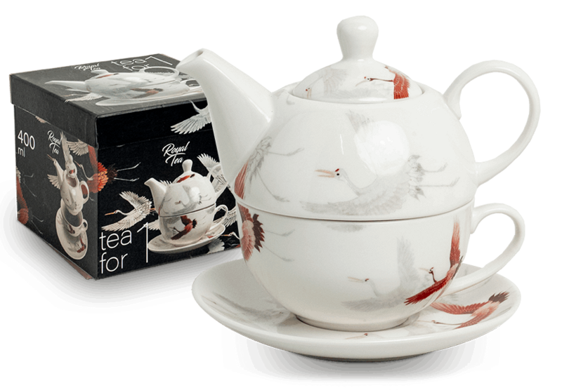 Edo Tea for One set, Crane White, giftbox