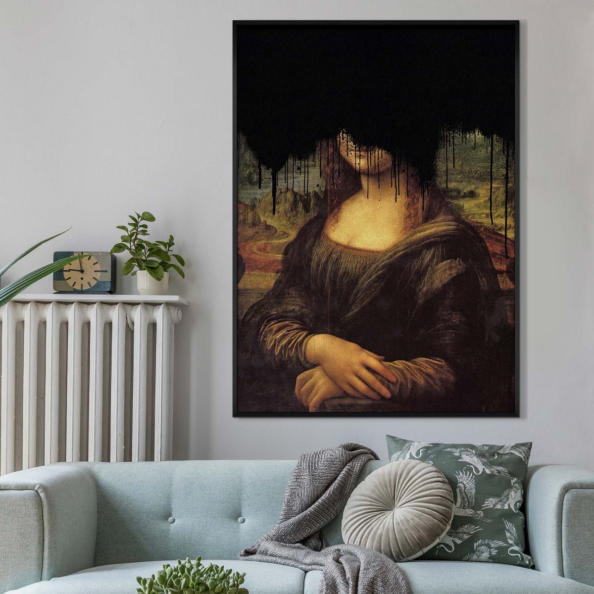 Estampado de grafiti negro Drippy Mona Lisa