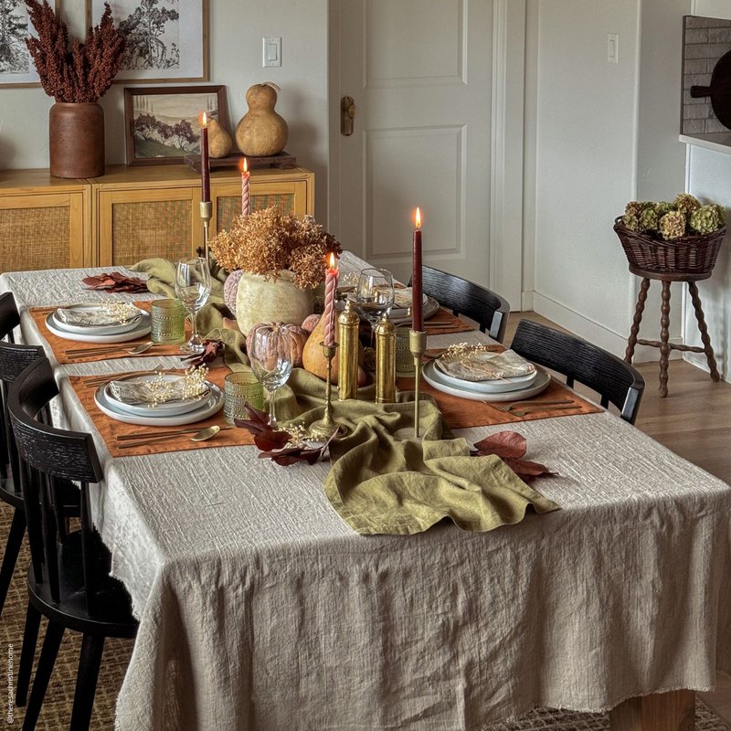 Mantel de Lino Natural con Flecos