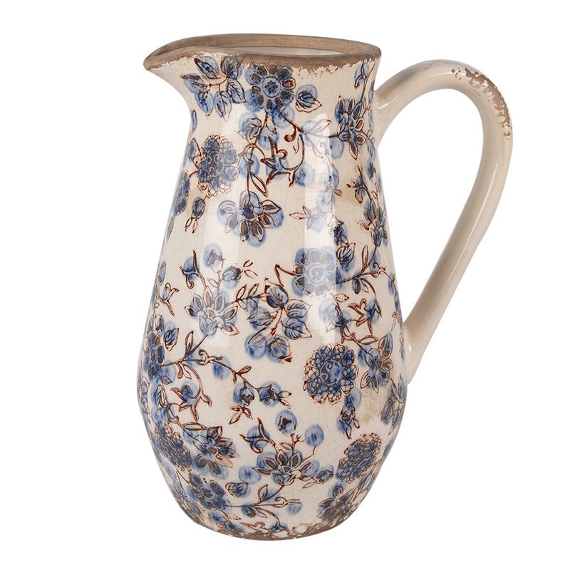 Dekoration kann 20x14x25 cm beige blau Keramikblumenkrug