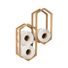 Toilet Paper Holder for Wall Mounting, Wooden Bathroom Storage Rack for 4 Rolls, Compact Organizer for Bathrooms
