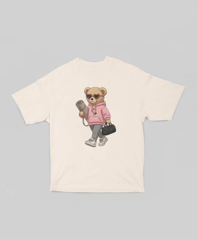 Oversize'owa koszulka Self Care Girl Bear
