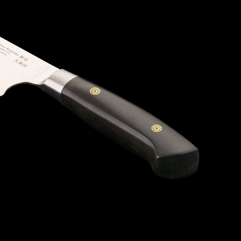KATAHIRO KUBOTA Scythe 3pcs. Chef's/Santoku knife set made of damask and ebony handle