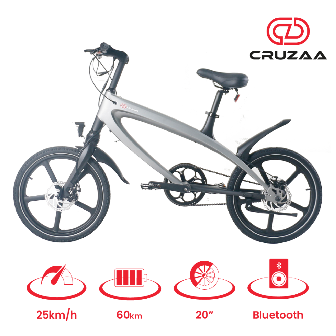 The Cruzaa Pedal-assist Bluetooth Electric Bike Gun Metal Grey