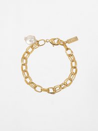 A classic gold-tone bracelet with a small natural pearl pendant, perfect for adding a touch of elegance to any outfit.
