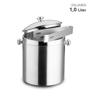 Ice cube bucket stainless steel double-walled 1 liter, including tongs