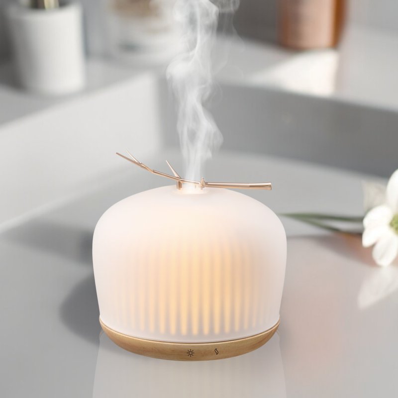 Diffusore olio essenziale di origine - Diffusore ad ultrasuoni per l'aromaterapia e fragranze della camera - in vetro e legno FSC - Idea regalo