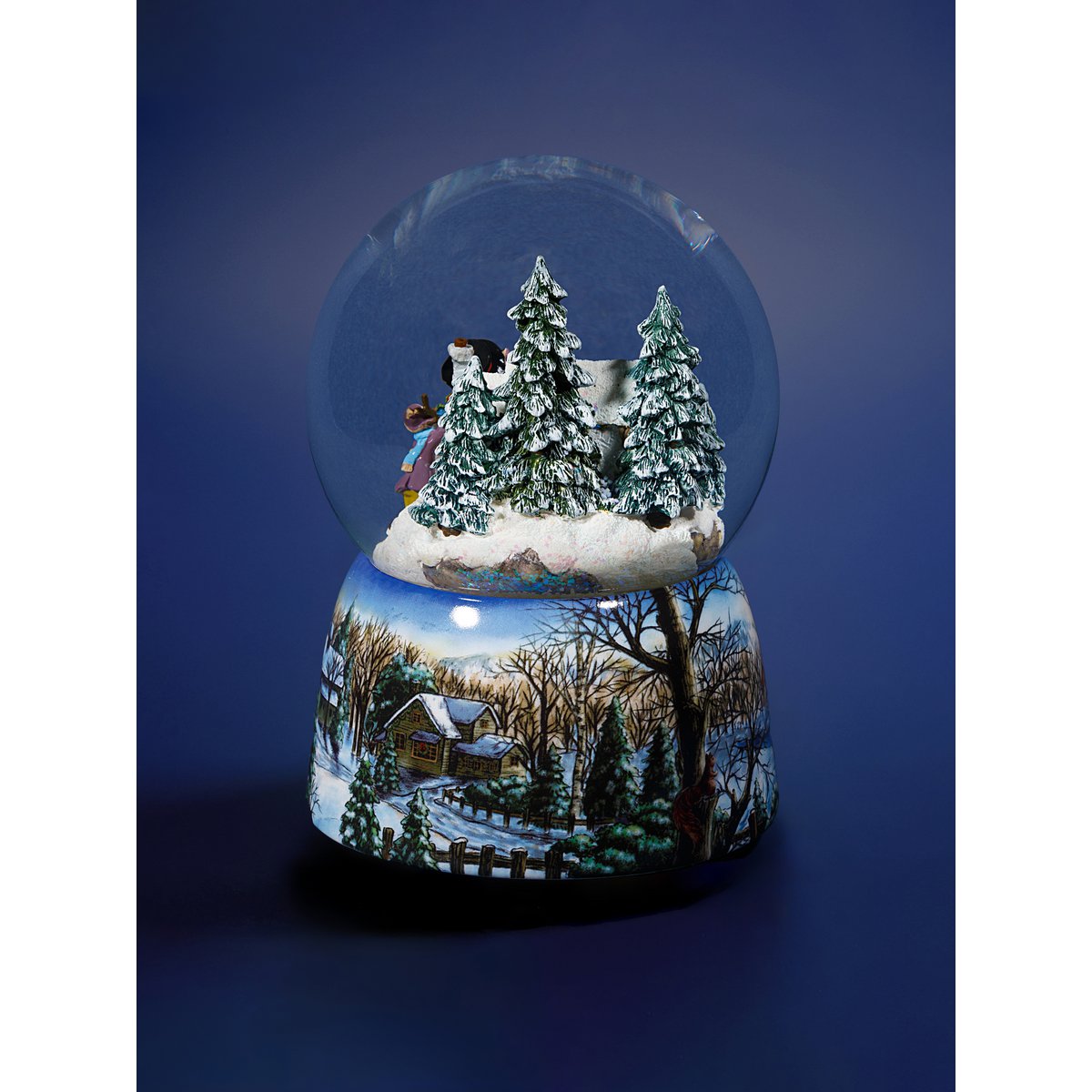 Weihnachtsschneekugel „Winterferien“ – Musikalische Schneekugel aus Glas, Dekoration und Weihnachtsgeschenk