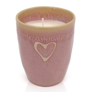 Stoneware Kerze im Becher "Herz" rosa