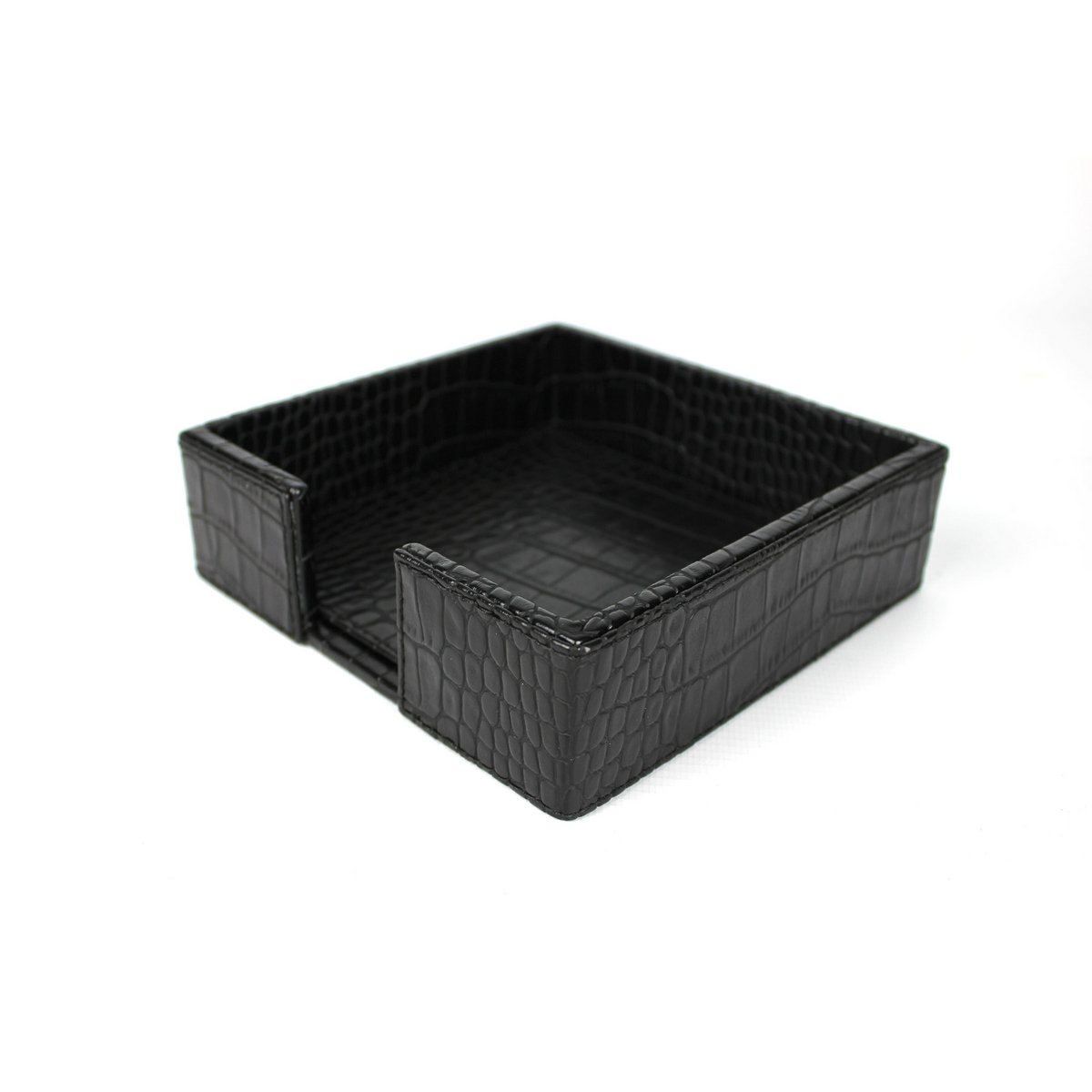 Soporte de servilleta Square S Crocodelo de cuero de cuero sintético Negro