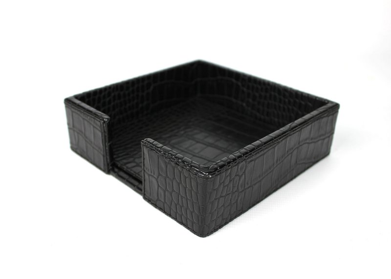 Soporte de servilleta Square S Crocodelo de cuero de cuero sintético Negro