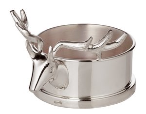 EDZARD coaster, bottle coaster Derby with reindeer, heavy silver plated, wooden base, diameter 10 cm