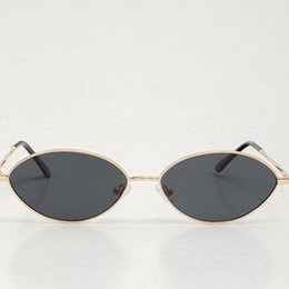  Oval sunglasses gold metal frame black lens dark tinted lenses retro style thin frame
