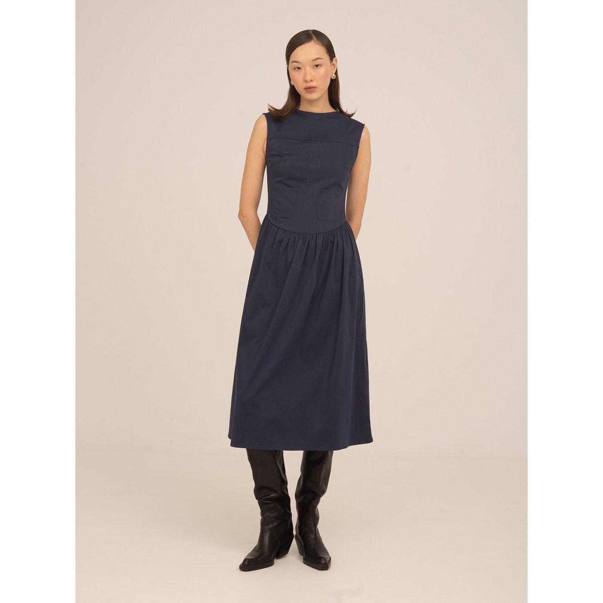 Frame blauwe midi-jurk