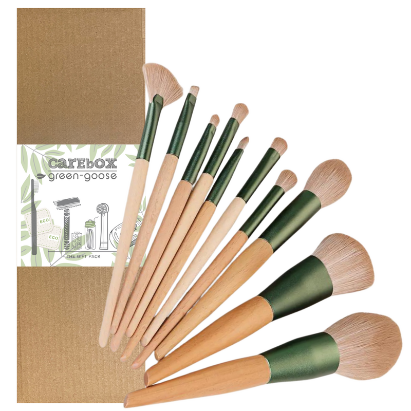 Set di pennelli per trucco green-goose con borsa - 10 pezzi
