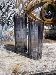 30 cm große Rauchglas-Vase mit Kupferrand
