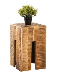 Square mango wood stool with floral design, suitable as a side table or accent piece.