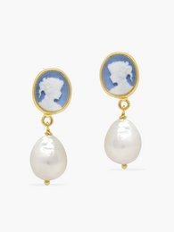 Sky Blue Mini Cameo Earrings With Pearls