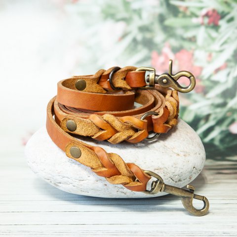 Leather dog leash | Cognac | Leather leash | Length 180 cm | 2-way adjustable | Handcrafted