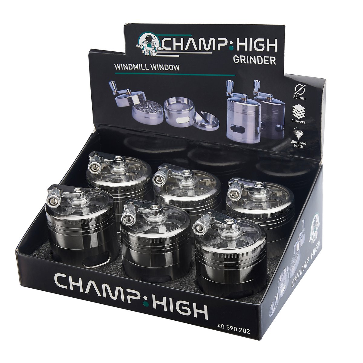 Display of 6 hand-cranked spice mills - Silver