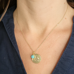 Zodiac Medallion Disc Necklace - Birthstone Pendant