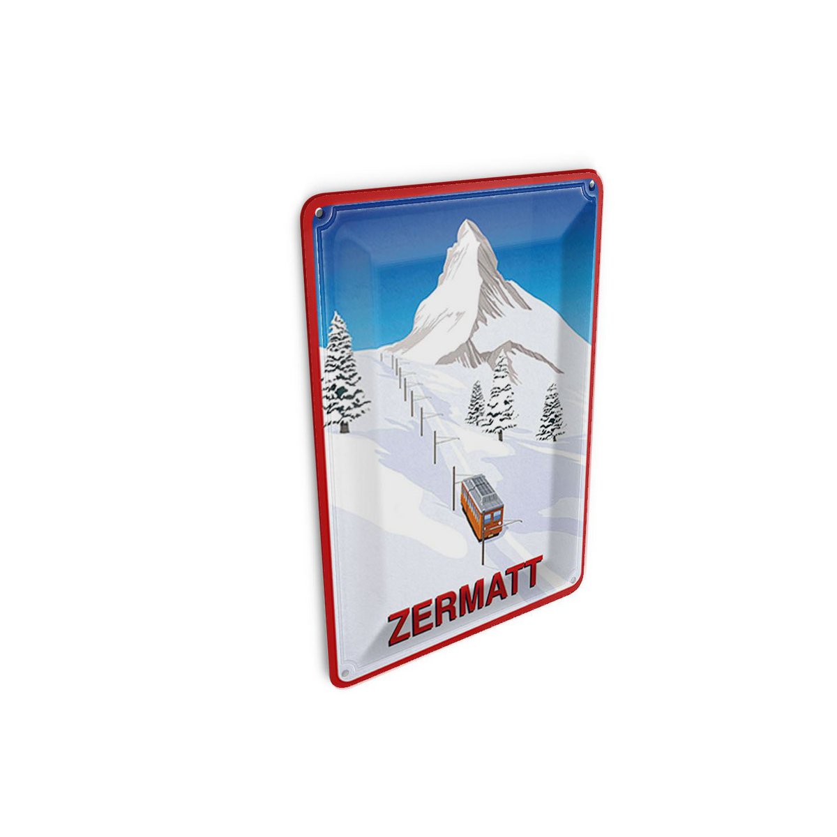 Cartolina da viaggio in latta 10x14 cm Insegna decorativa Svizzera Zermatt alberi di neve