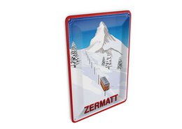 Cartolina da viaggio in latta 10x14 cm Insegna decorativa Svizzera Zermatt alberi di neve