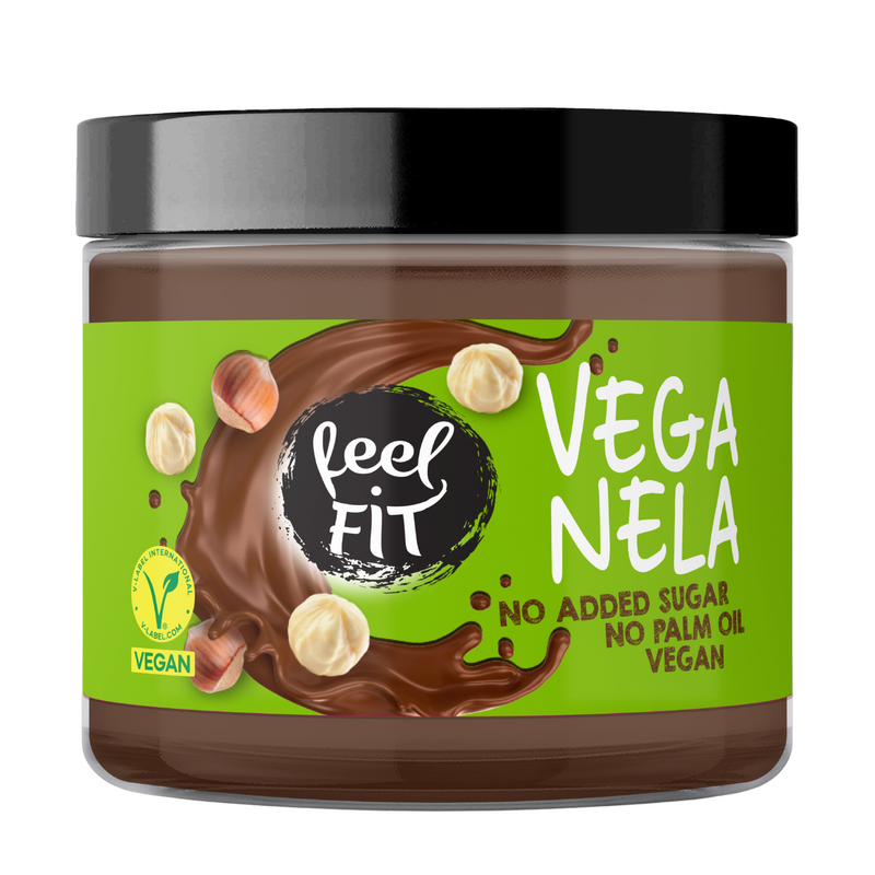 Feel FIT Veganela Cacao-Hazelnootpasta, Veganistisch, Zonder Toegevoegde Suiker, Zonder Palmolie 200g