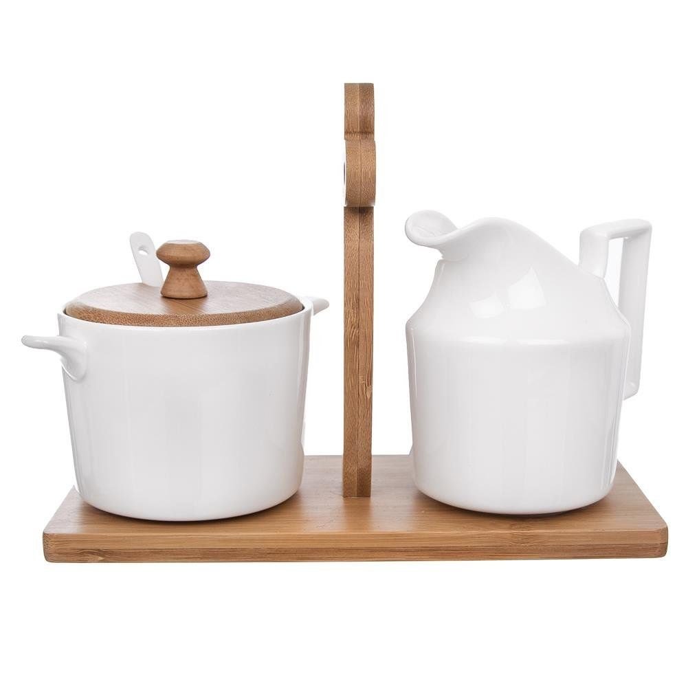 Zuckerschüssel und Milchkrug Porzellan Weiß mit Halter WhiteLine 2x 280 ml 3 Stcs