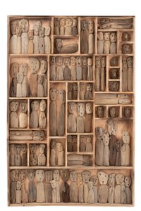 J-Line Wanddekoration, Familienmasken-Boxen, recyceltes Holz, natürlich, groß
