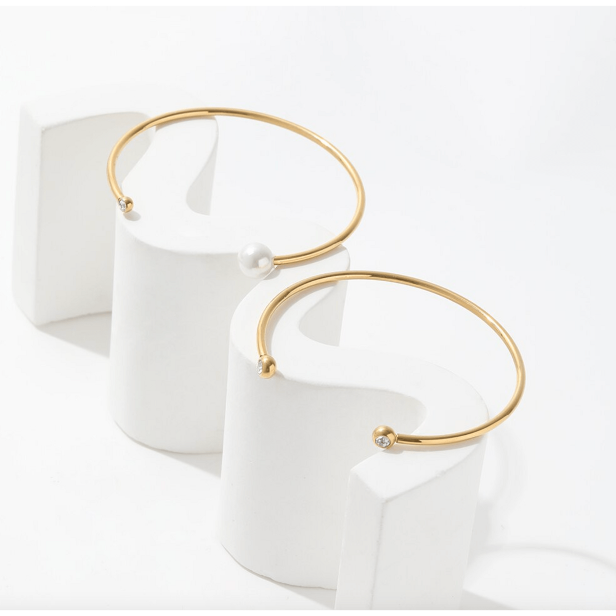Kolya - Dainty Pearl Crystal Cuff Bangles 2 Styles
