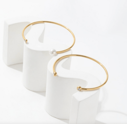Kolya - Dainty Pearl Crystal Cuff Bangles 2 Styles