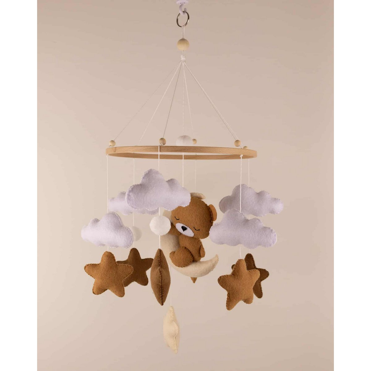 Handgemaakte Slapende Teddybeer Muziekmobiel - Boxmobiel - Baby mobile - mobile wickeltisch