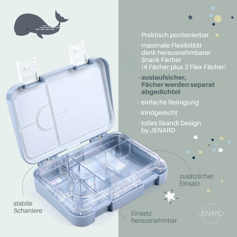 Fiambrera infantil estanca con compartimentos - Fiambrera Bento para guardería sin BPA - mapamundi con animales - JENARD