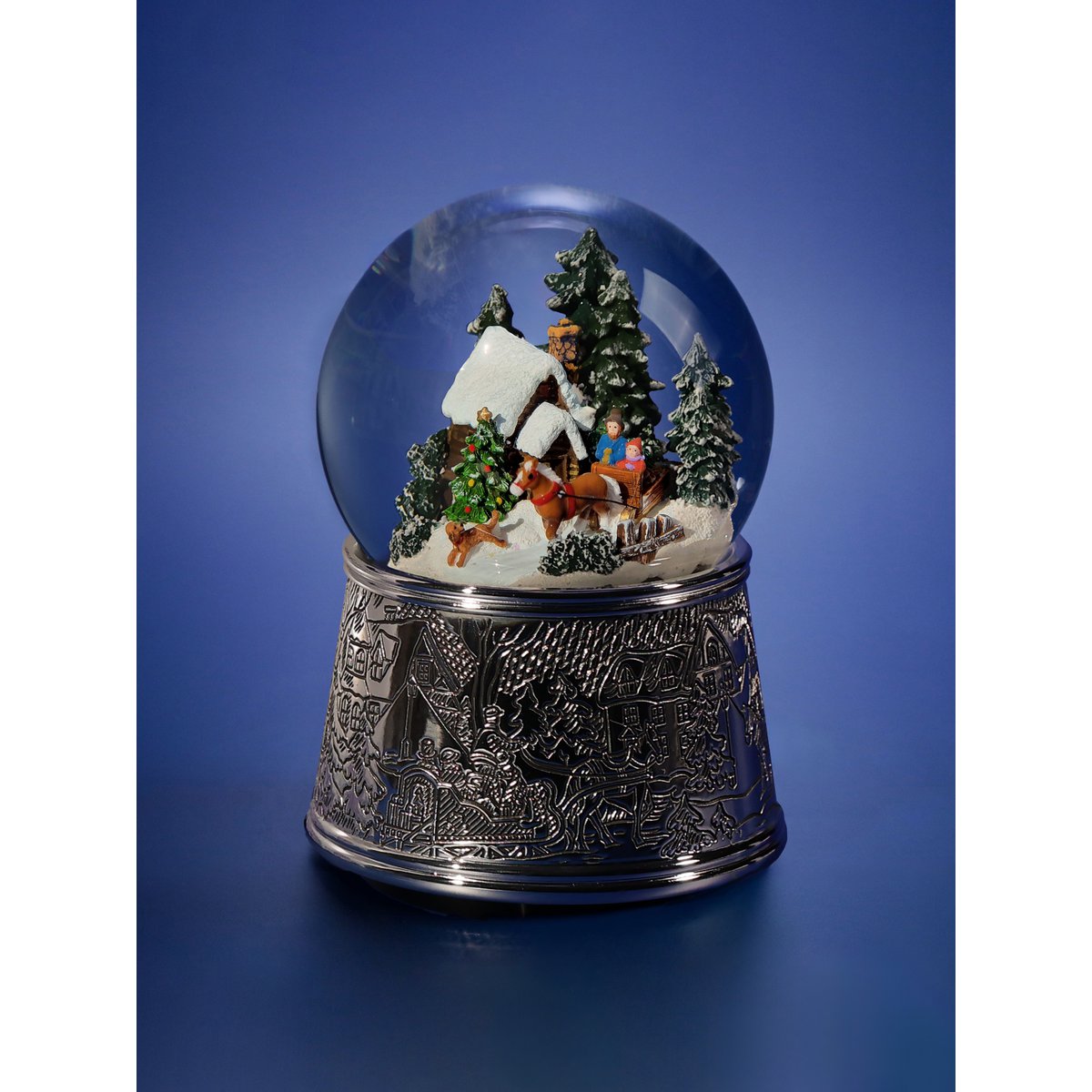 Kerstmuzikale sneeuwbol "Christmas Snowstorm", achtergrondverlichting, automatische elektrische sneeuwstorm, glas
