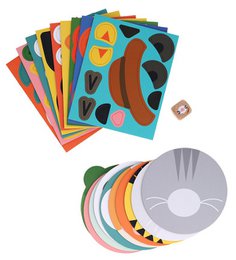  Colorful face puzzle game with interchangeable features, bright colors, creative shapes, fun activity.