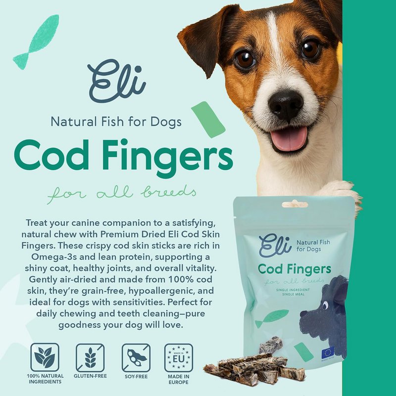 Dried Cod Skin Fingers Natural Single Ingredient Dog Treats 80 g